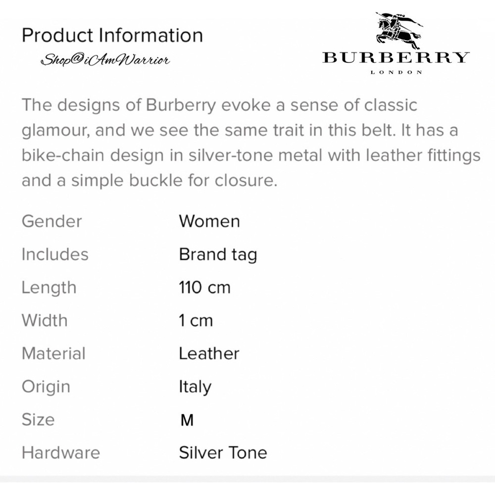 Authentic Burberry malt brown leather silver tone bicycle chain belt *iamwarrior - Picture 4 of 12